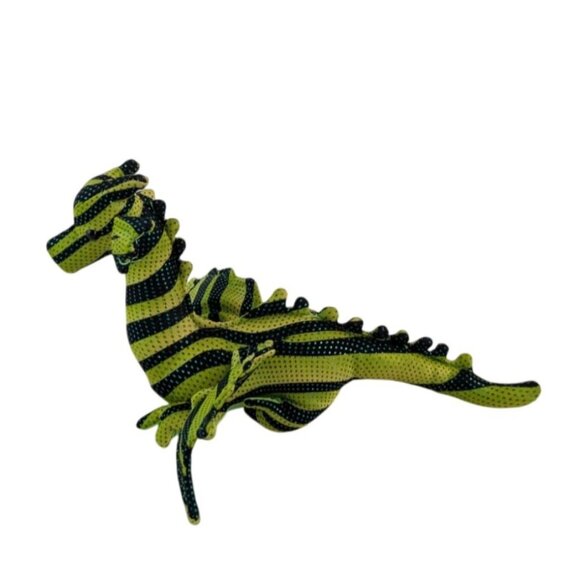 Green Black Striped Sand Filled Dragon Plush 9" Stuffed Animal Toy Sparkle - Picture 3 of 6